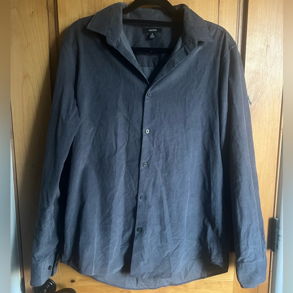 Men’s Alfani Long Sleeve Button Down Dark Grey 100% Cotton